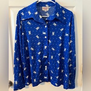 Vintage mr dino New York Paris Florence pajama top night owl moon rare designer